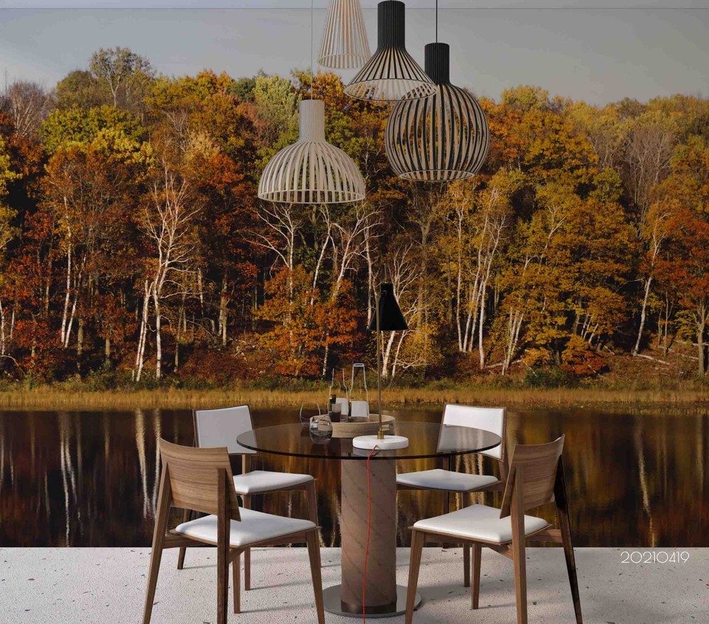 3D Forest River Autumn Landscape Wall Murals Wallpaper Murals Wall Sticker