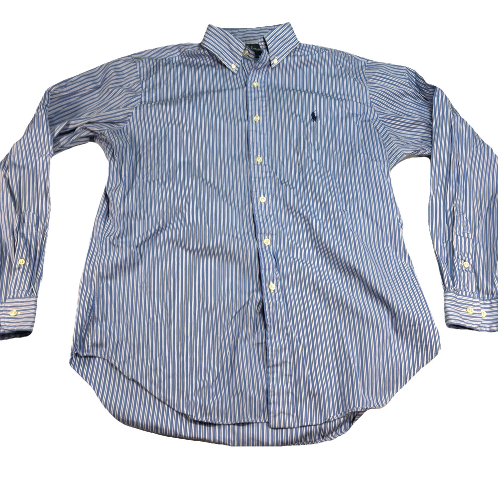 VTG Ralph Lauren Button Down Blue Stripe LS Preppy Oxford Shirt 16 34/35 LG