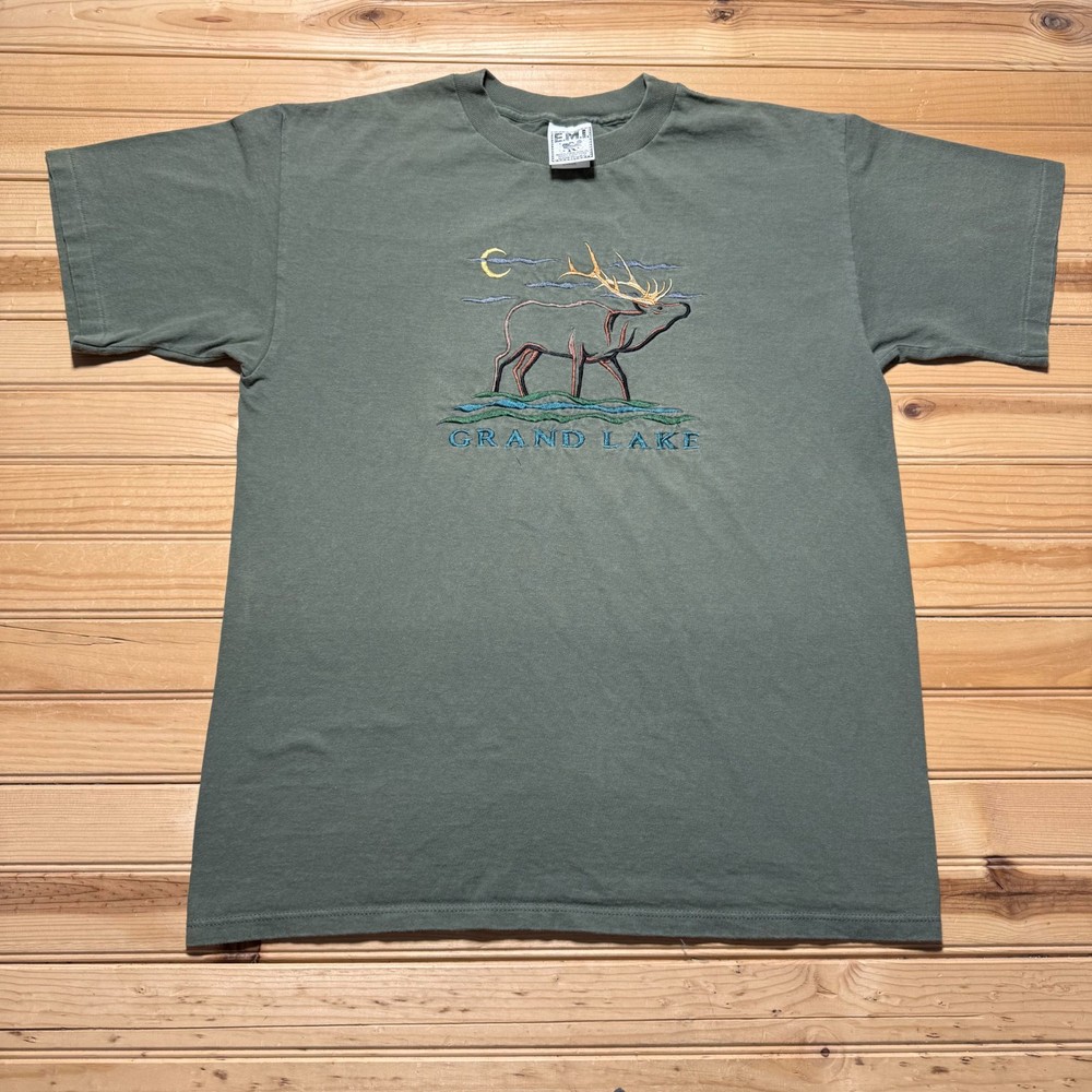Vintage 90s Grand Lake Colorado Elk Nature Embroidered Graphic T-Shirt USA Large