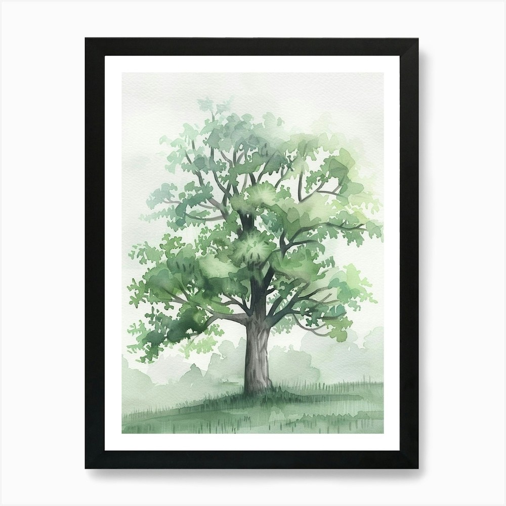 Oak Tree Atmospheric Watercolour Pa Framed Wall Art Poster Canvas Print Picture