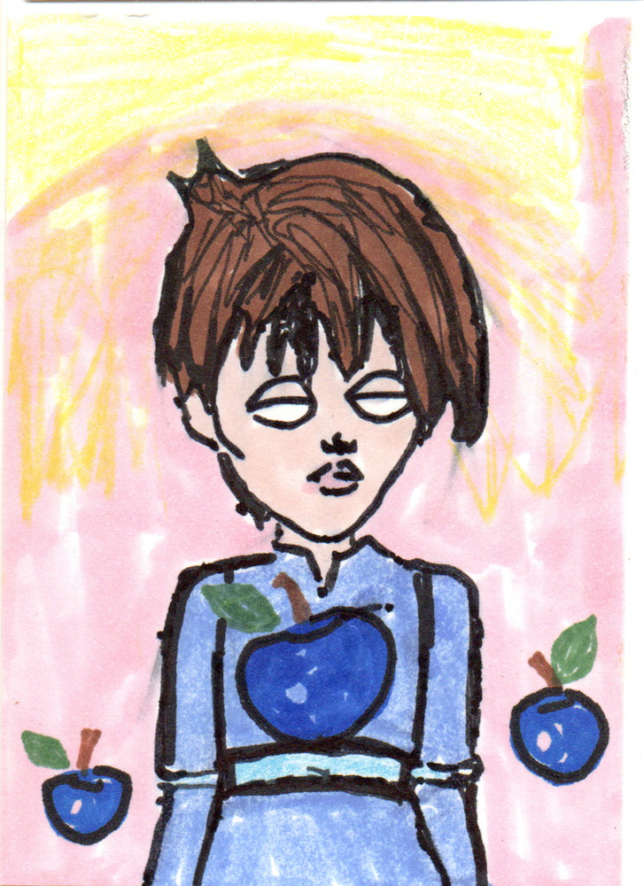 ACEO original miniature painting Berry Girl portrait outsider art OOAK