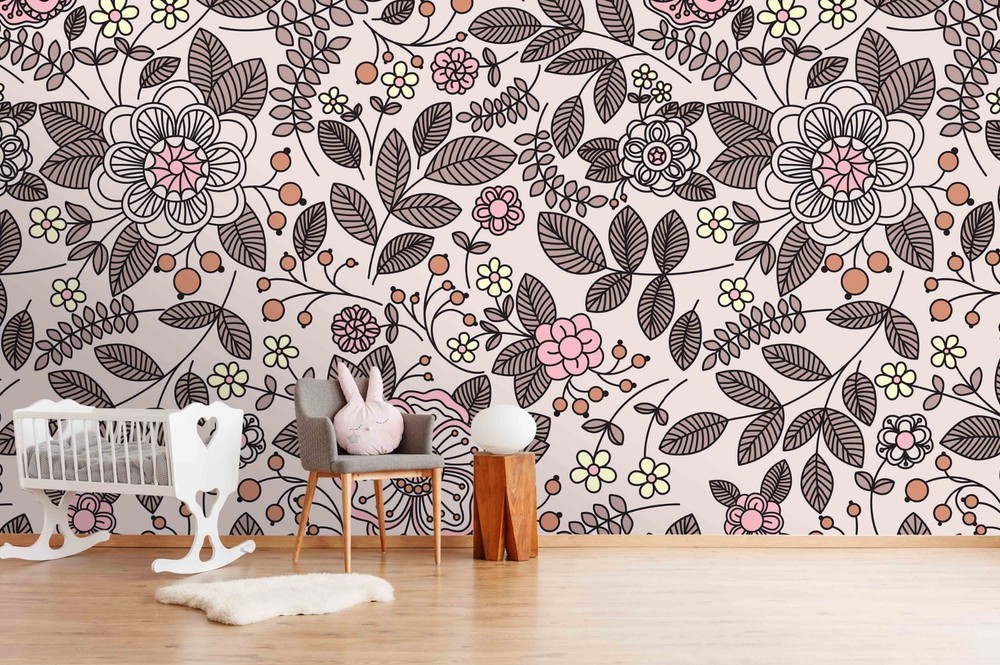 3D Hand-drawn Flower Leaf Pattern Wall Murals Wallpaper Murals Wall Sticker