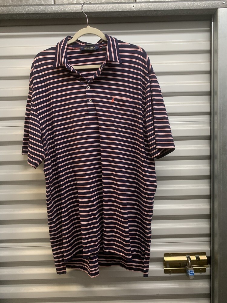 Polo Ralph Lauren Golf Polo Shirt Stretch Lisle  Blue Red Striped XL