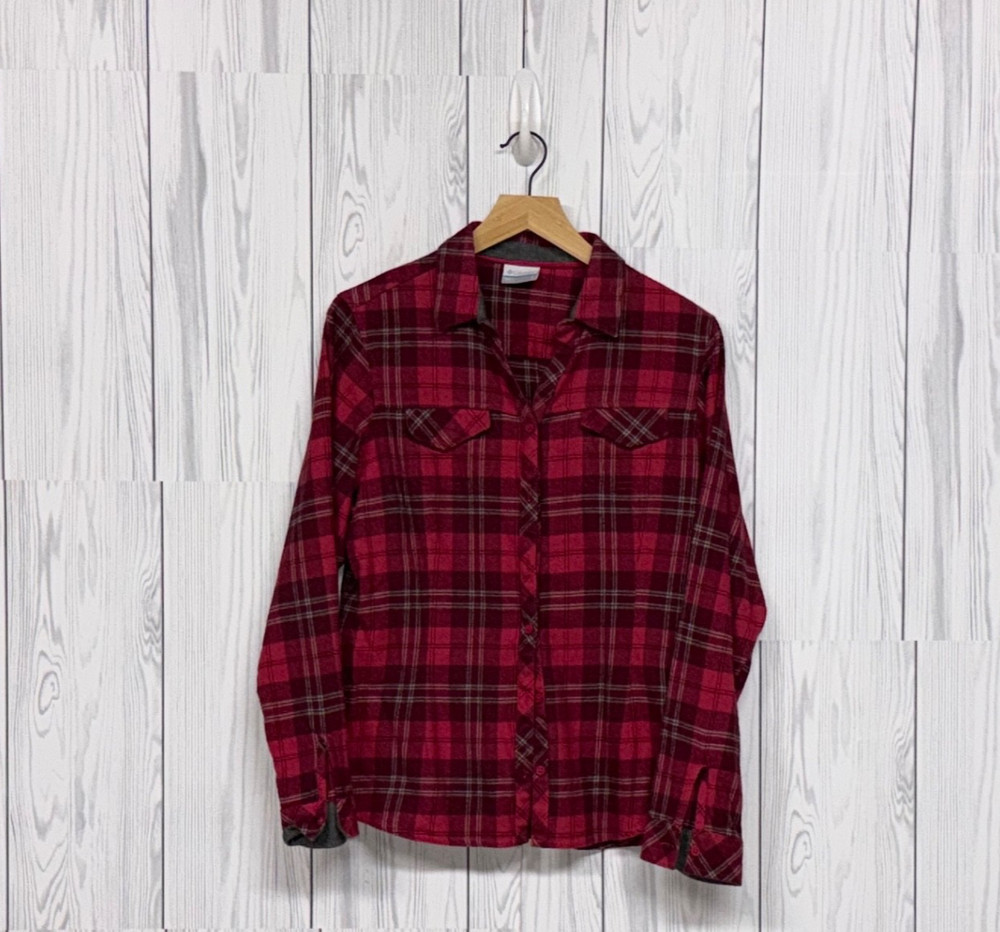 Columbia plaid shirt womens size large button up long sleeve red flannel