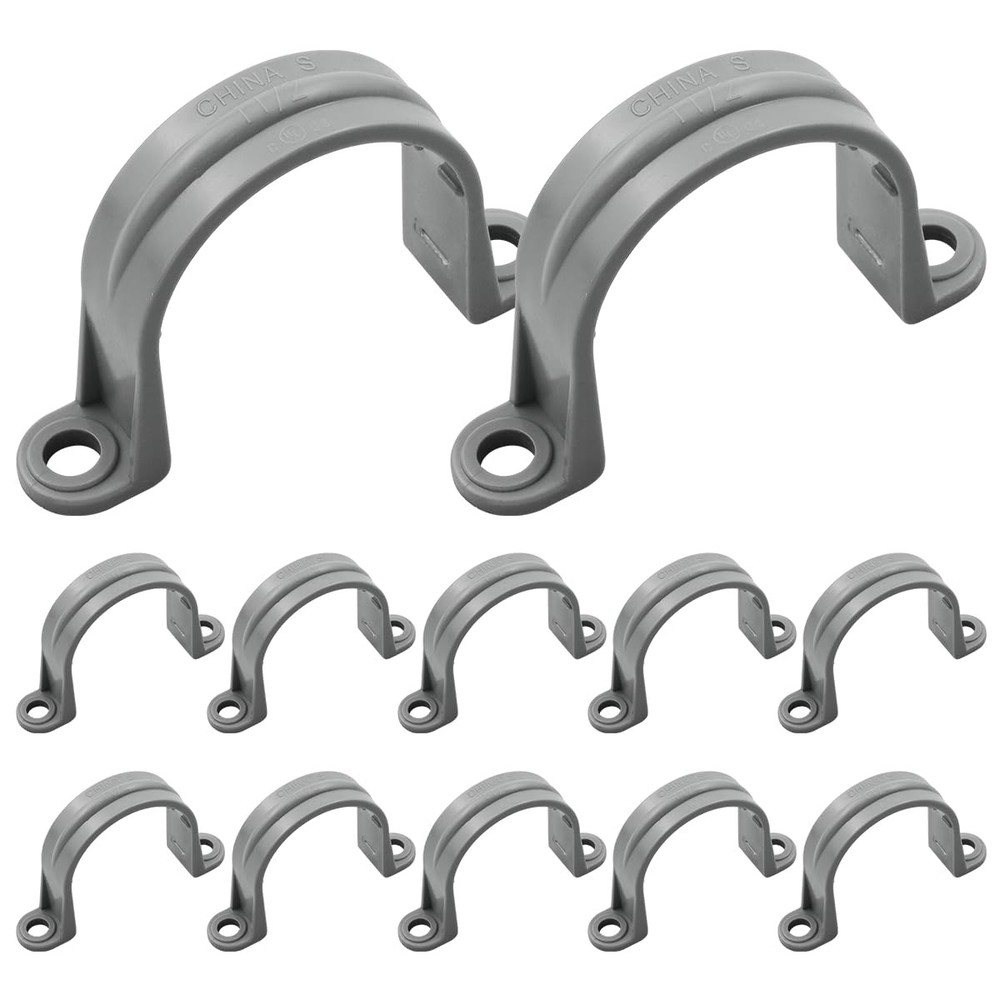 LOUZAGO 12 Pcs 1-1/2 Inch PVC Pipe Straps, 2 Holes Conduit Inch, Grey