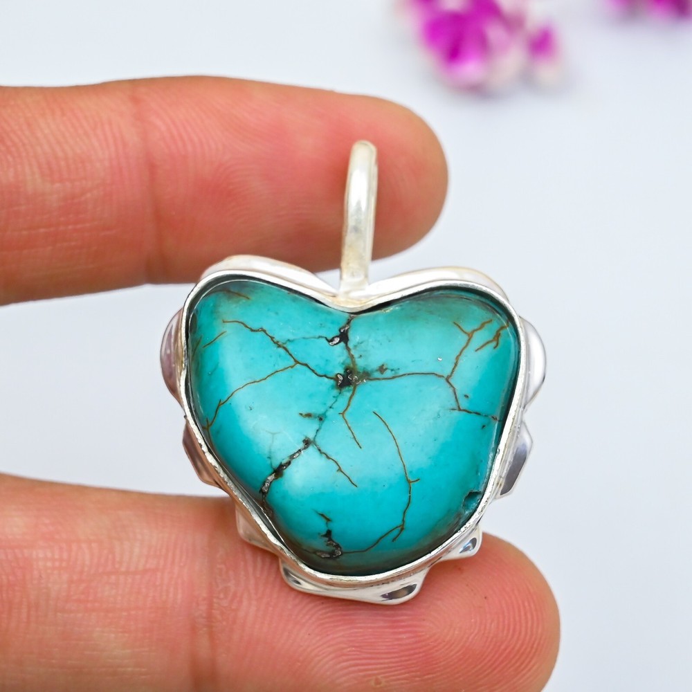Natural Turquoise Gemstone 925 Sterling Silver Handmade Jewelry Pendant Gift
