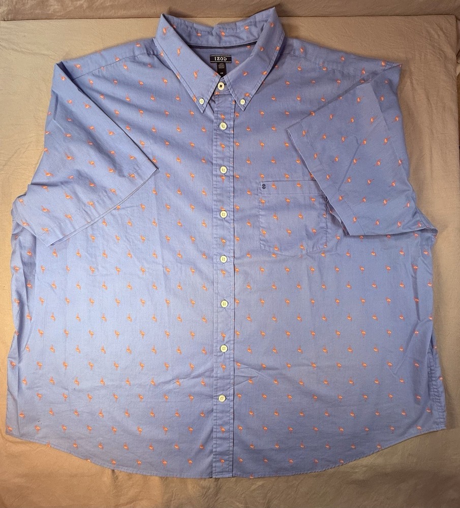 Izod Men’s Short Sleeveless Button Down Blue  W/ Flamingo Shirt Size 4XB