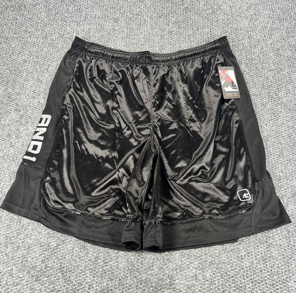 Vintage And1 Shorts Men's 2XL Black Basketball Gym Workout Baggy Y2K Glossy