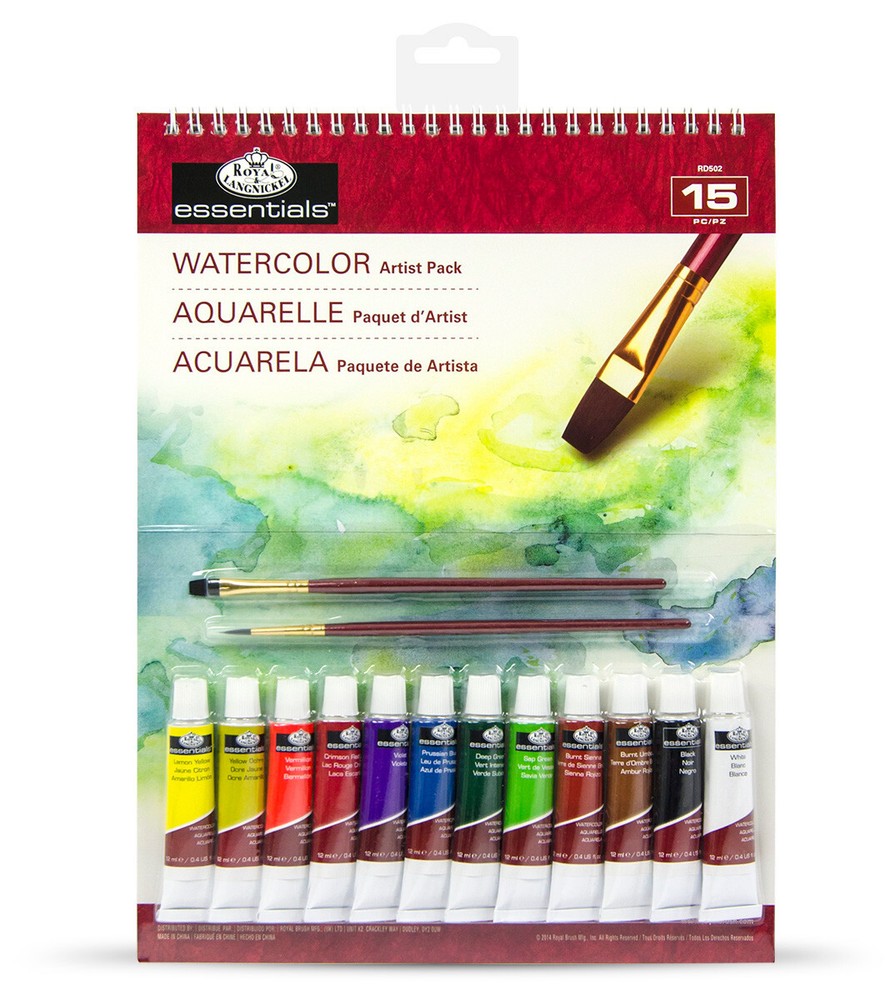 Watercolour Art Set A4 Spiral Bound Artist Pad 12 Tubes Of Paint & 2 Brushes