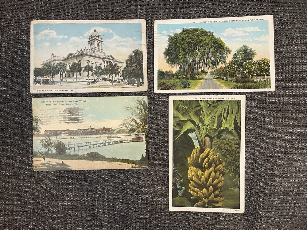 Vintage Linen Postcards Florida- Jacksonville•West Palm Beach & St. Petersburg