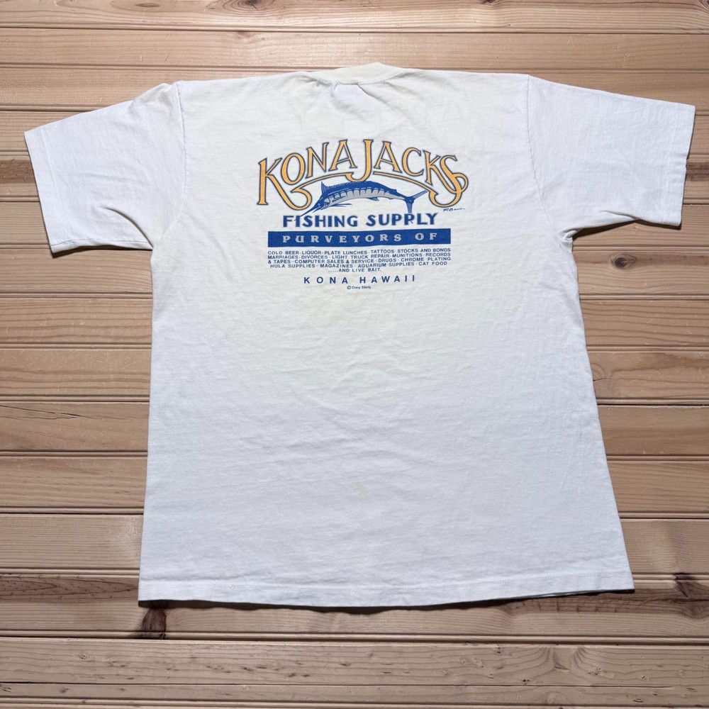 Vintage 90s Kona Jacks Fishing Supply Hawaii Graphic Promo T-Shirt Men's Medium