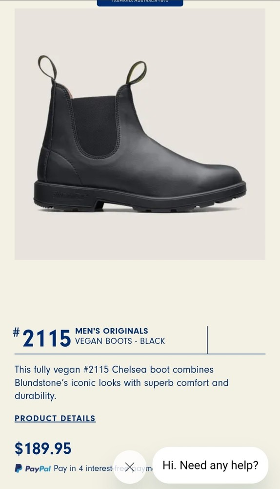 Blundstone 2115 Mens Size 10 Black Vegan Elastic Chelsea Boots
