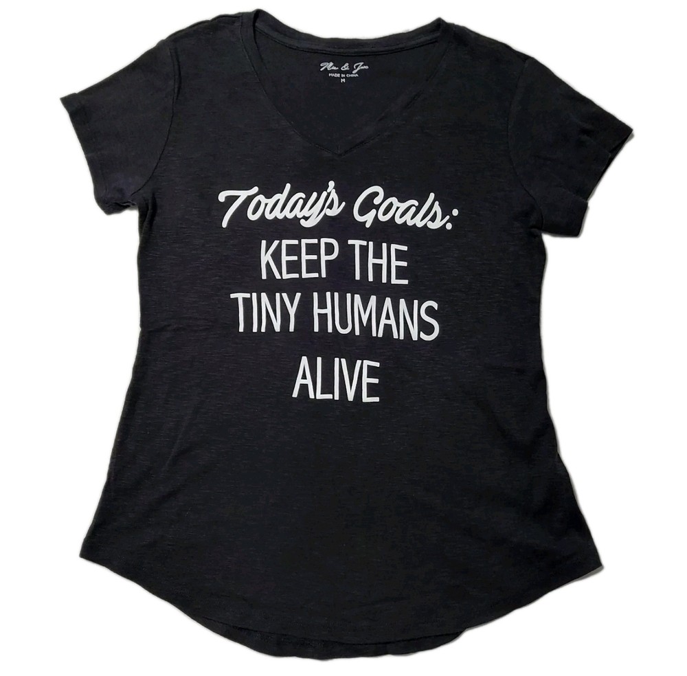 Mic & Jax T Shirt Womens Medium Black Today's Goals Tiny Humans Graphic Tee