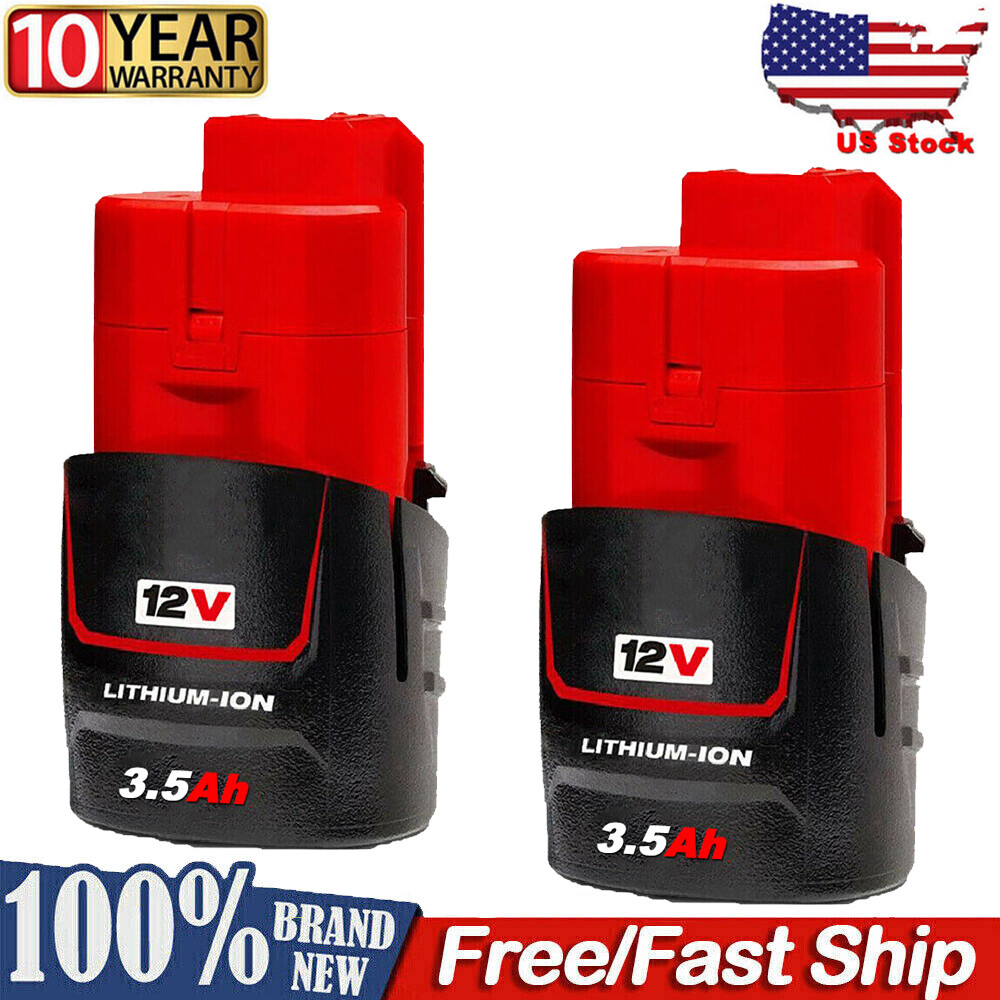 2 Pack M12 3.5Ah Lithium Ion Battery for Milwaukee 48-11-2401 & 48-11-2420