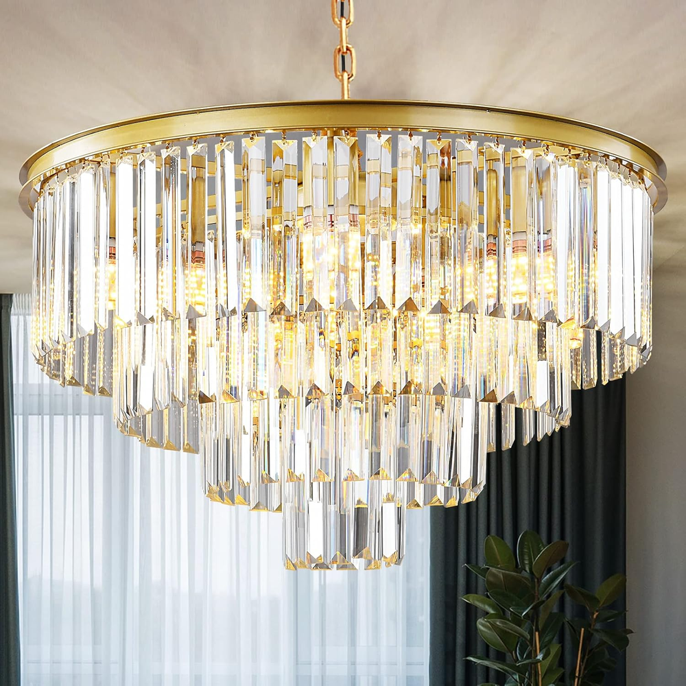 Modern 4-Tier Gold Crystal Round Flush Mount Chandelier Ceiling Light