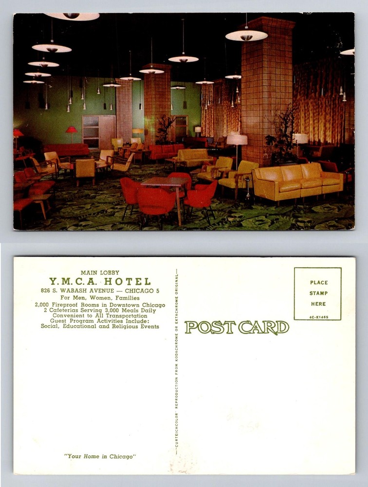 Chicago, IL-Illinois, YMCA Hotel Main Lobby Lounge Seating Area Vintage Postcard
