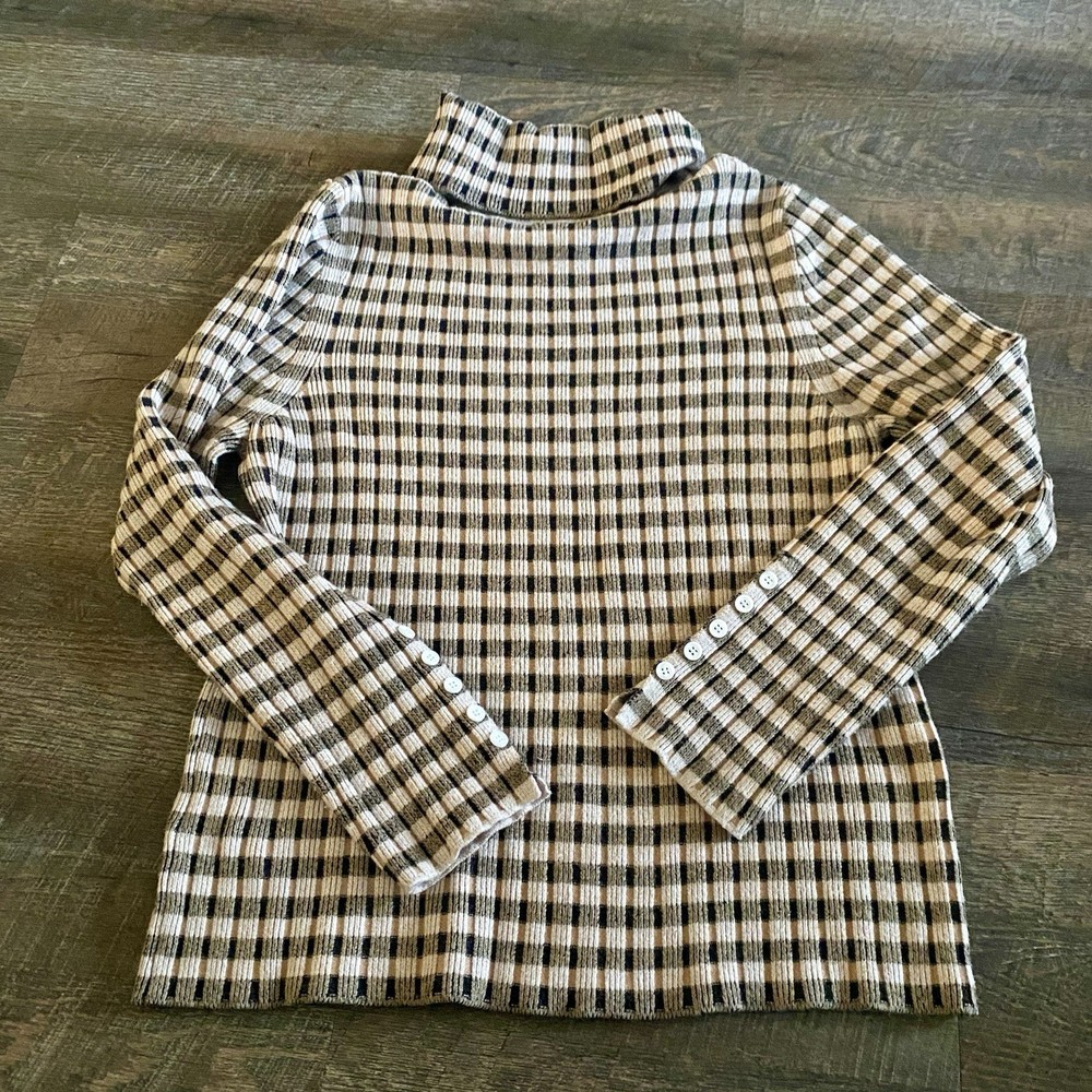 Anthropologie Maeve Button-Sleeve Turtleneck Size XL Beige Brown Ribbed