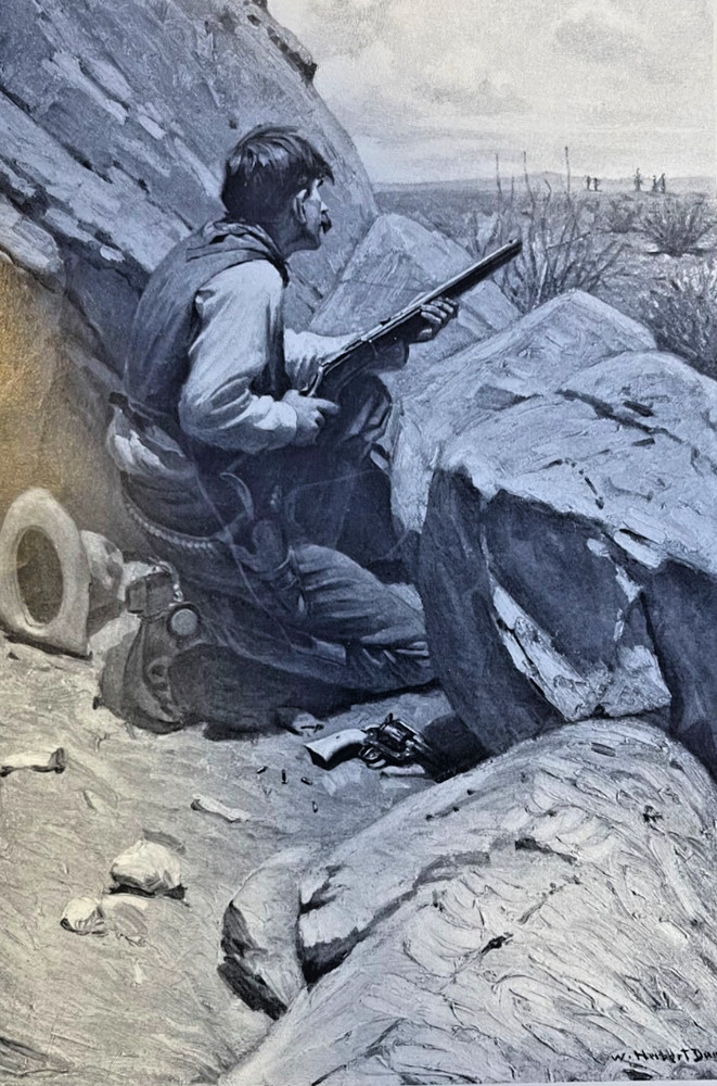 1912 Magazine Illustration W Herbert Dunton Lawman With Rifle Behind Rock