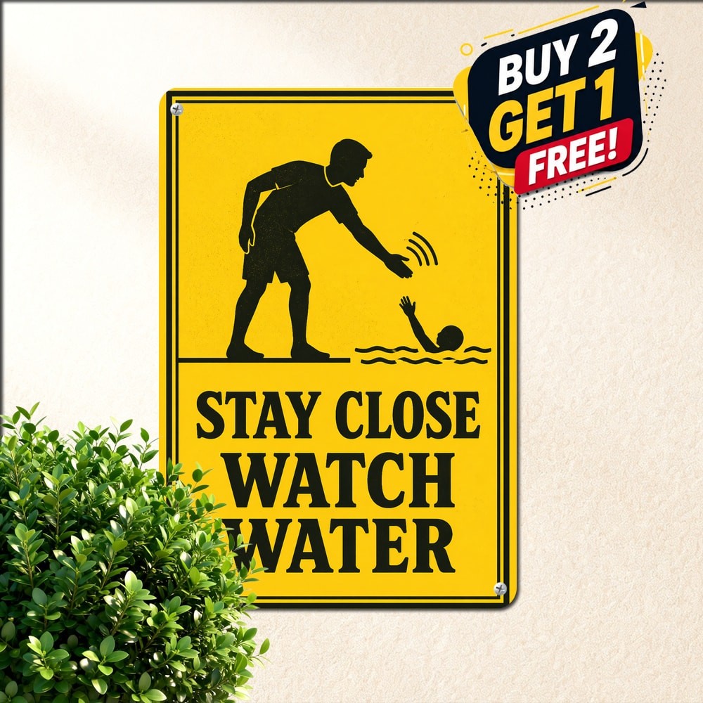 Yellow Black High Contrast Pool Safety Warning Sign Hazard Alert Metal Plaque