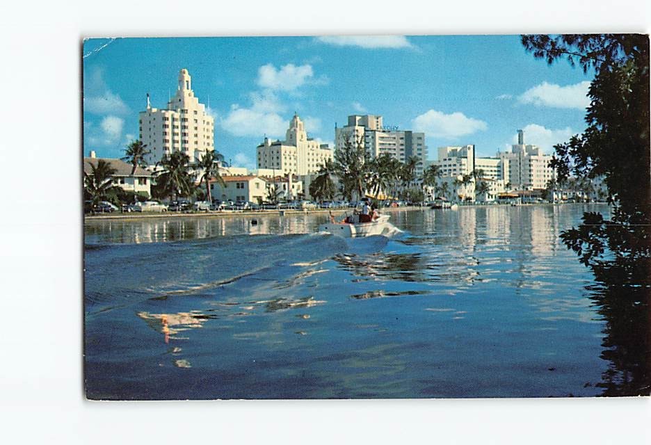 Postcard Hotel Row and Indian Creek Miami Beach Florida USA North America