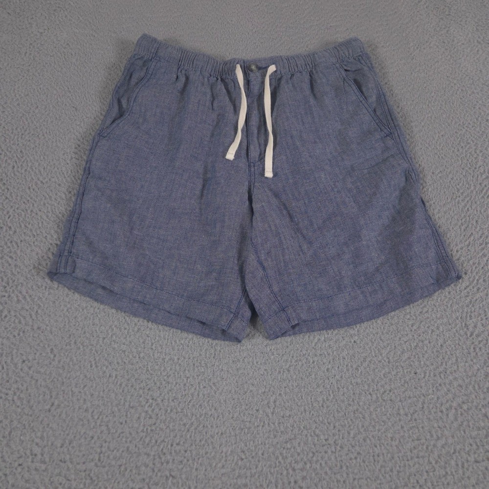 Eddie Bauer Shorts Mens Medium Blue Hemp Cotton Herringbone Drawstring Waist