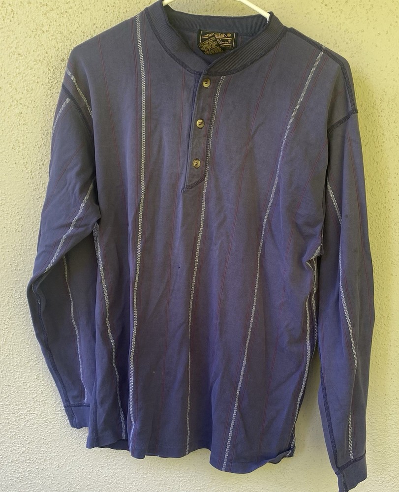 Eddie Bauer Men's Blue Striped Cotton Knit Henley Long Sleeve T-Shirt M