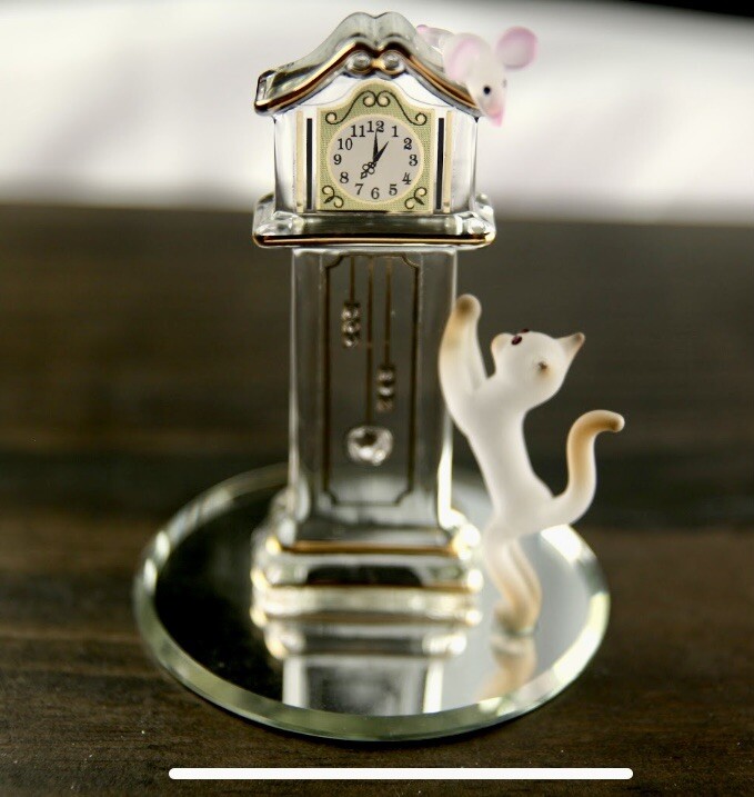 Handcrafted Clock, 22 Karat Gold, Swarovski Crystals, Glass Baron! Cat Lovers!