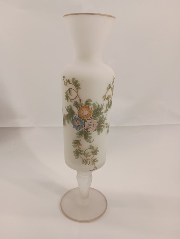 Vintage Hand Painted Frosted Satin Glass Floral 10