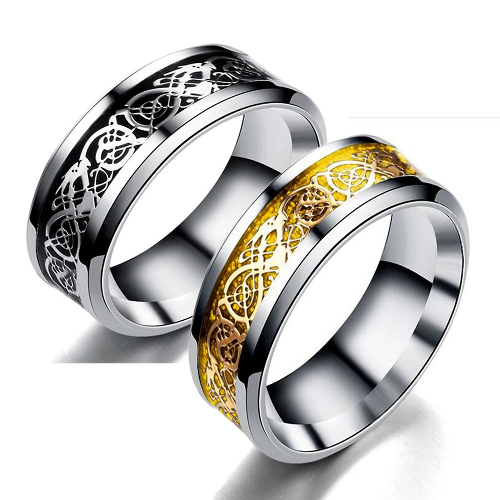 ✿8MM Silvering Celtic Dragon Stainless steel Ring Mens Fashion Jewelry men Gift
