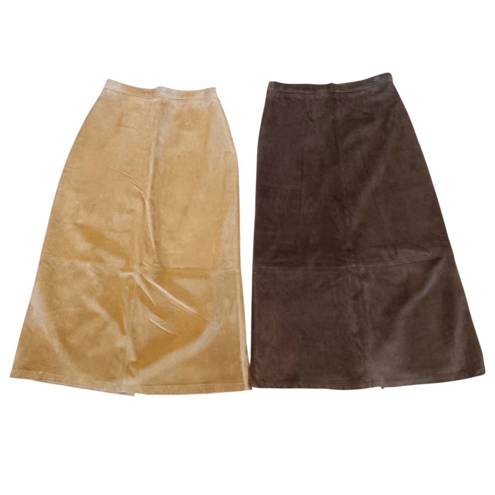 2 Stan Herman Studio Skirts Brown & Tan 100% Suede Leather Midi Skirt Size 12