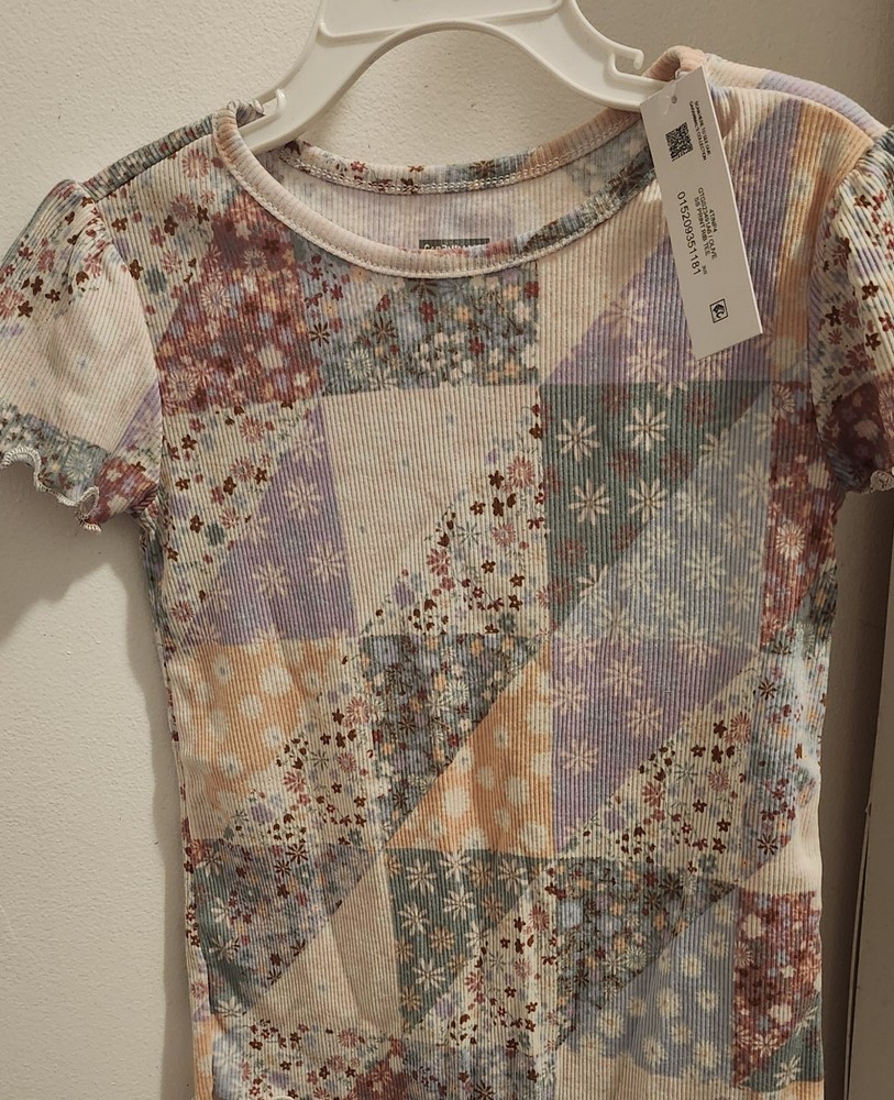 Garanimals Girls Patchwork Floral Short Sleeve Blouse 4T Multicolor Lettuce Hem