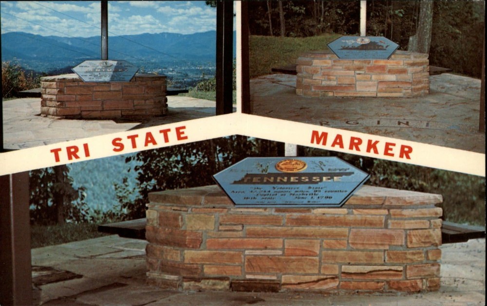 Tri State Marker Kentucky Virginia Tennessee ~ Middlesboro KY ~ 1970s postcard