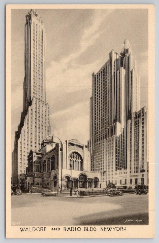 Vintage NYC Waldorf Astoria & Radio City Music Hall Postcard c. 1930s