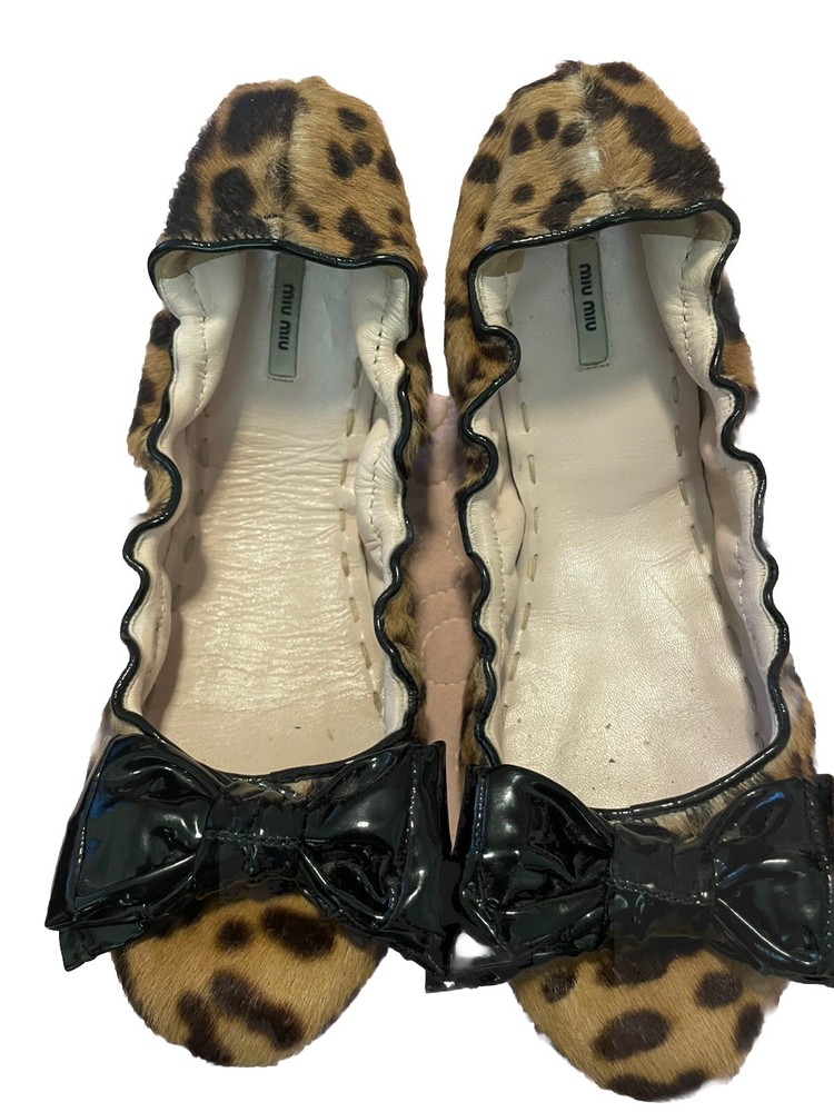 MIU MIU Leopard Animal Print Calf Hair Ballet Flats Women's Size 39-8.5