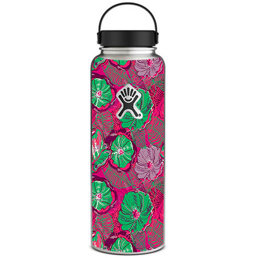 Skin Decal for Hydro Flask 40 oz Wide Mouth / Pink Green Wild Flowers