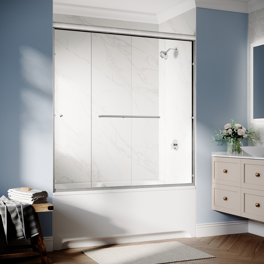 Elegant 60x62 Brushed Nickel Double Sliding Shower Door for Bathtubs
