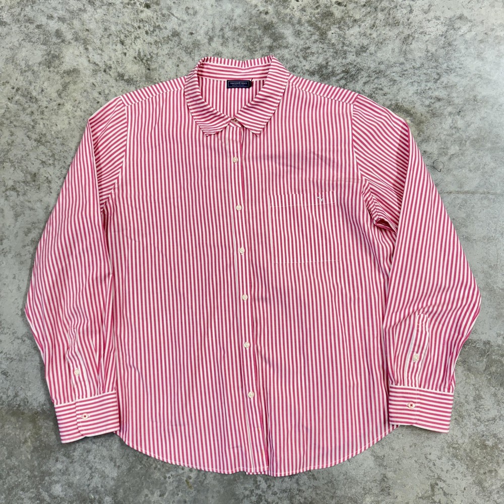 Vineyard Vines Shirt womens 14 Pink White Stripe Long Sleeve Button Up Casual