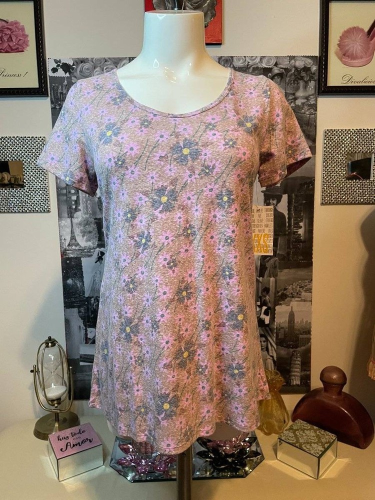 New Woman's LuLaRoe Taupe with Pink Floral Pattern  Hi-lo CLASSIC T Size XXS