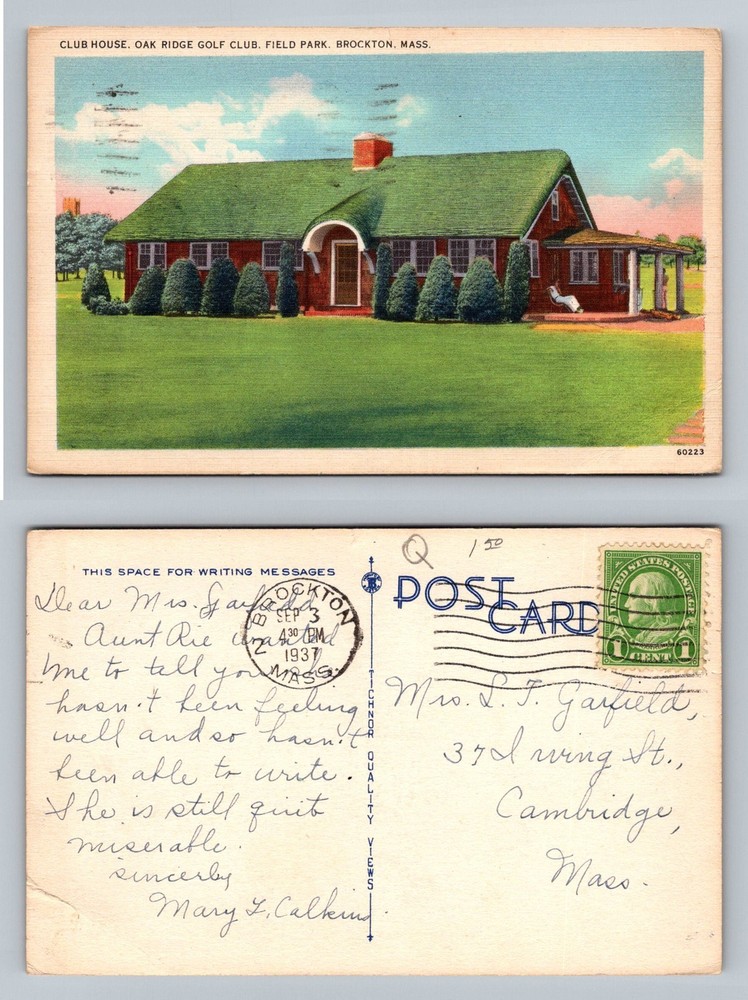 Brockton, MA-Massachusetts, Oak Ridge Golf Clubhouse Park Vintage c1937 Postcard