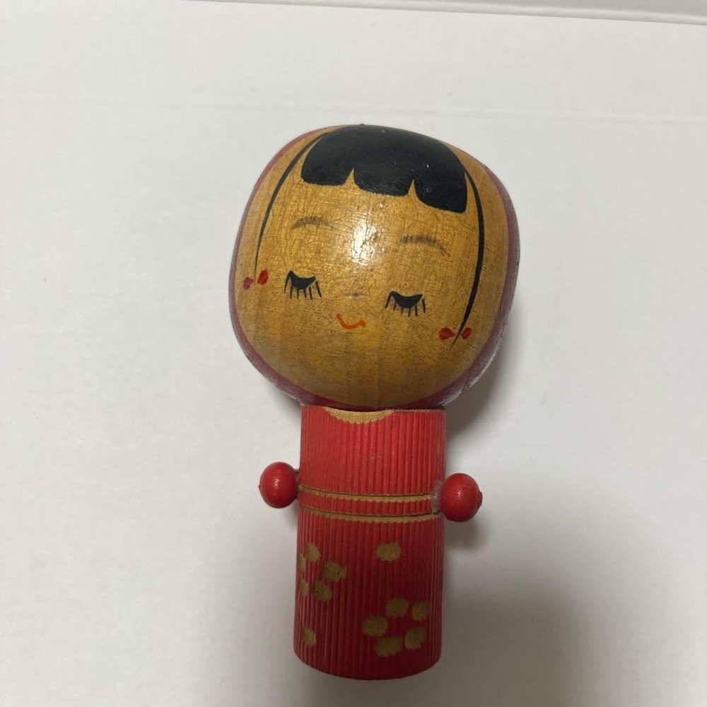Showa Retro Ringo-chan Kokeshi Doll Wood Carving Ornament 10cm Vintage