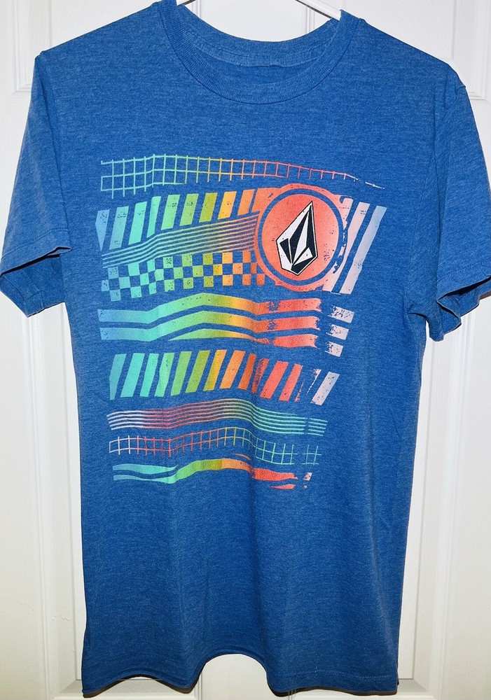 VOLCOM,,Abstract Patterns w/ Logo Graphic, Heather Blue Short Sleeve T-Shirt,Med-image
