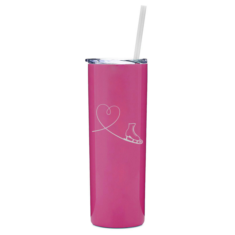 20 oz Skinny Tumbler Stainless Steel Travel Mug w Straw Heart Love Ice Skating