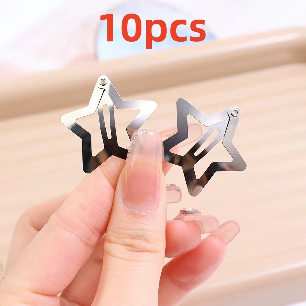 10/25/50/100/200Pcs Y2K Silver Star Hair Clips for Girls Metal Snap Clip Hairpin