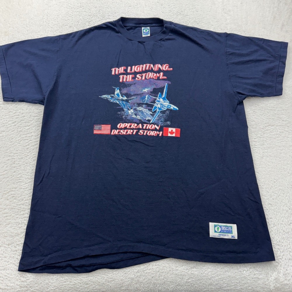 Vintage Discus Athletic Operation Desert Storm T Shirt Navy Blue Men XL USA Made