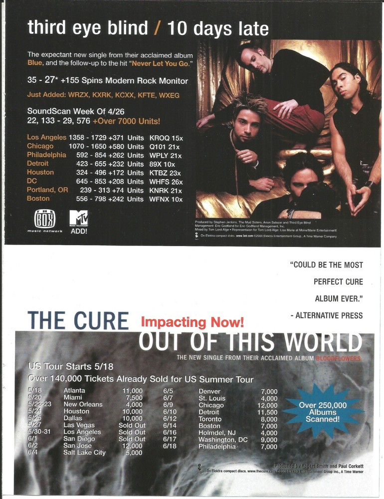 THE CURE & THIRD EYE BLIND Vintage PROMO TRADE AD Poster for 2000 MINT 8.5x11