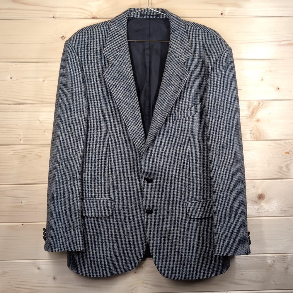 St Michael Harris Tweed Blazer Size 42M Scottish Wool Vintage Jacket Breasted