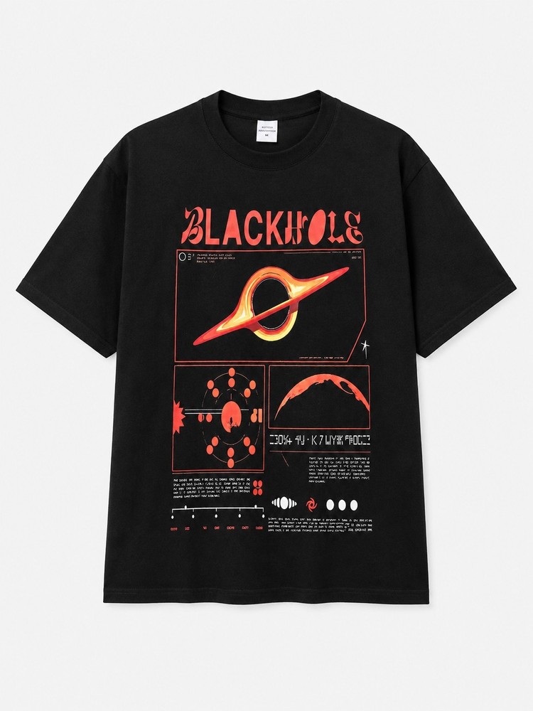 Men's Black Cotton Graphic Print Crew Neck Short Sleeve T-Shirt M 