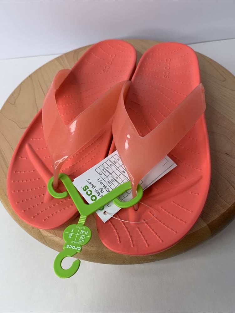 NEW Crocs Splash Glossy Flip Flops Orange Women’s Size 10 Comfort Beach Sandals