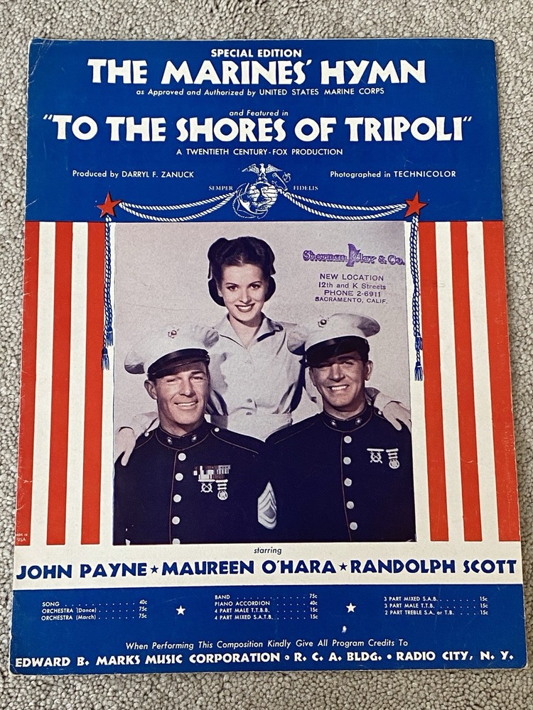 1932 THE MARINES' HYMN Sheet Music TO THE SHORES OF TRIPOLI Maureen O'Hara