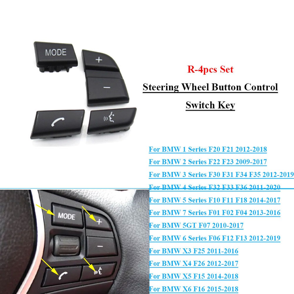 R-4pcs Steering Wheel Key Control Buttons Fit BMW 1 3 4 5 6 7 Series F20 F22 F30